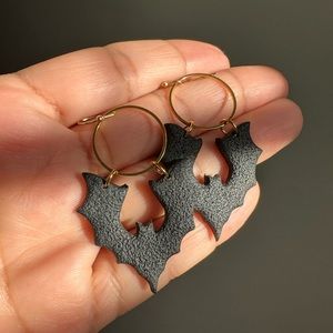 Halloween Bat Earrings, clay handmade Bat earrings